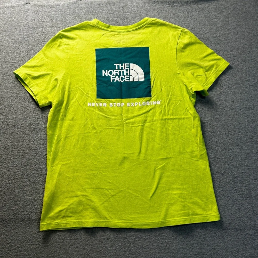 The North Face T Shirt Womens Medium Neon Lime Green Logo Short Sleeve Tee - Picture 2 of 8
